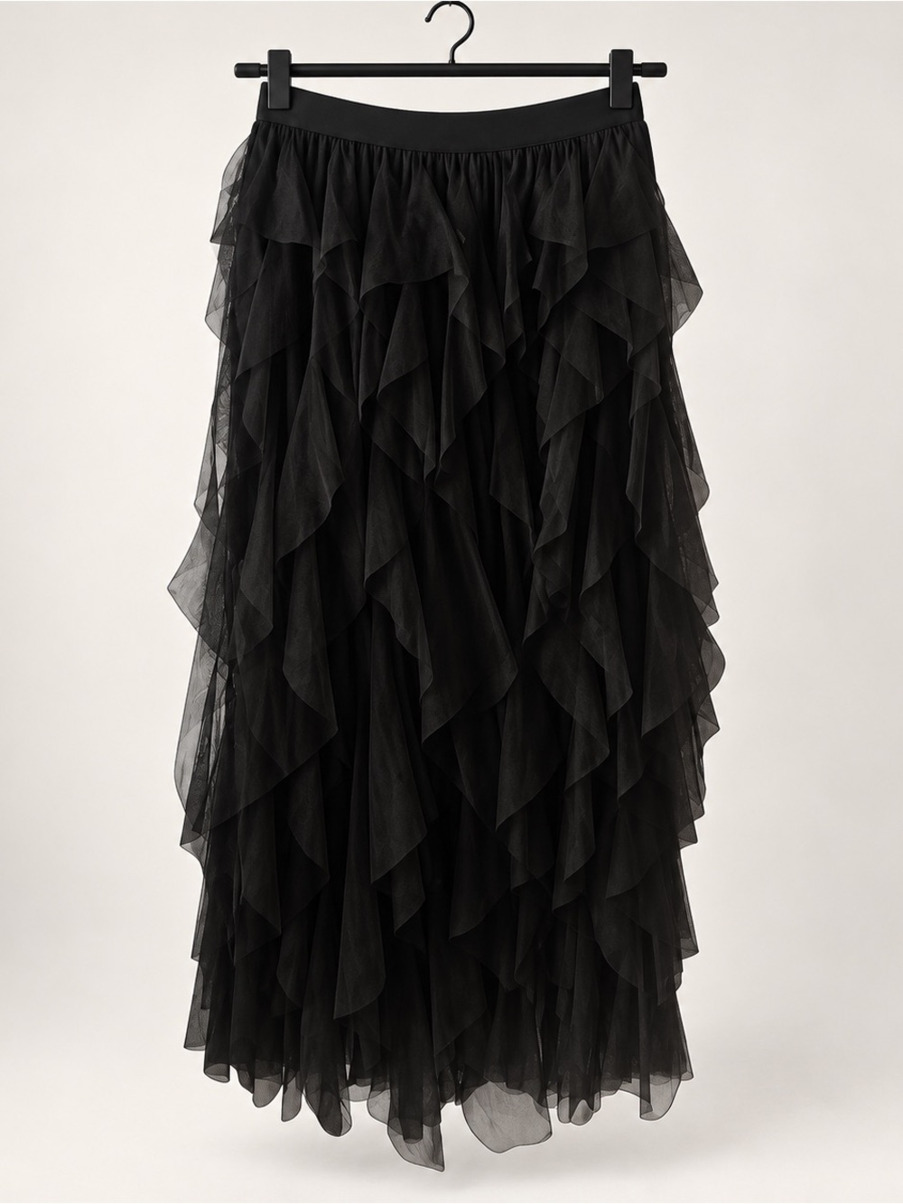 Soho Apparel Black Tulle Tiered Ruffle Maxi Skirt Large